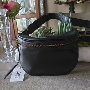 HOBO Black Leather Waist Pouch with Gold Zipper